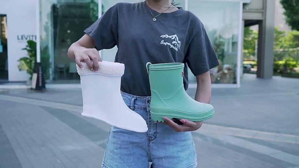 Korean Style Outdoor Rain Boots Women's Short Tube Hemmed Fashionable Waterproof Shoes Car Wash Rubber Shoes Non-slip Lightweight Kitchen Overshoes