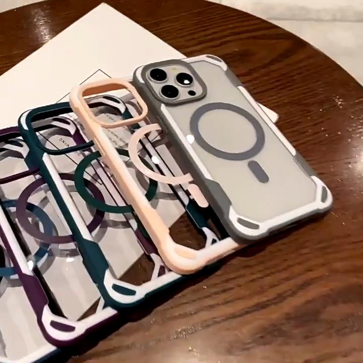 Luxury  Four-corner Anti-fall Acrylic Magnetic Case for iPhone 15 Pro Max 14 Plus 13 12 11 Pro Samsung S24 Ultra All-inclusive Anti-fall Cover