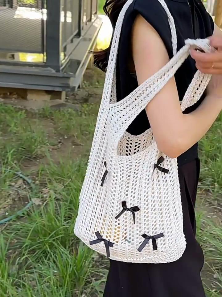 Yogodlns Bow Design Knitting Shopper Shopping Bag Female Shoulder Bags For Women Korean Fashion Soft Handbags Trend Travel Tote Bag