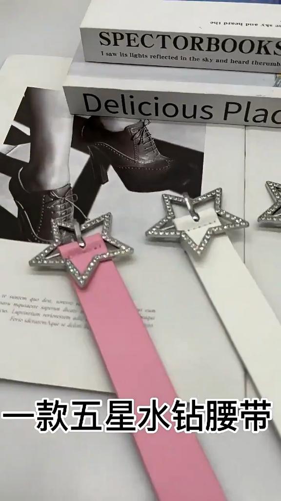 Y2K Star Buckle Belt Pink Leather Elastic Binding Embellished Waistband Sparkling Rhinestone Retro Bride Decoration Accessories