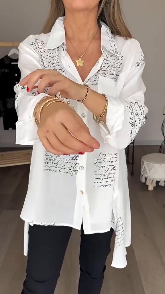 Plus Size Women's Shirt Spring and Summer Fashion Printing Loose Sexy Swallowtail Shirt