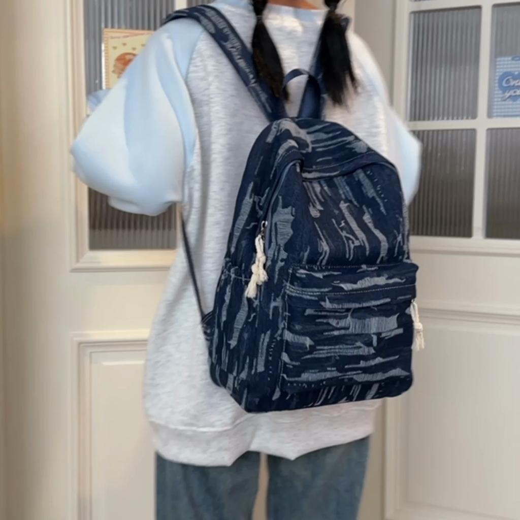 Large Capacity Denim Backpack College Style Student Schoolbag Women's Travel Bag