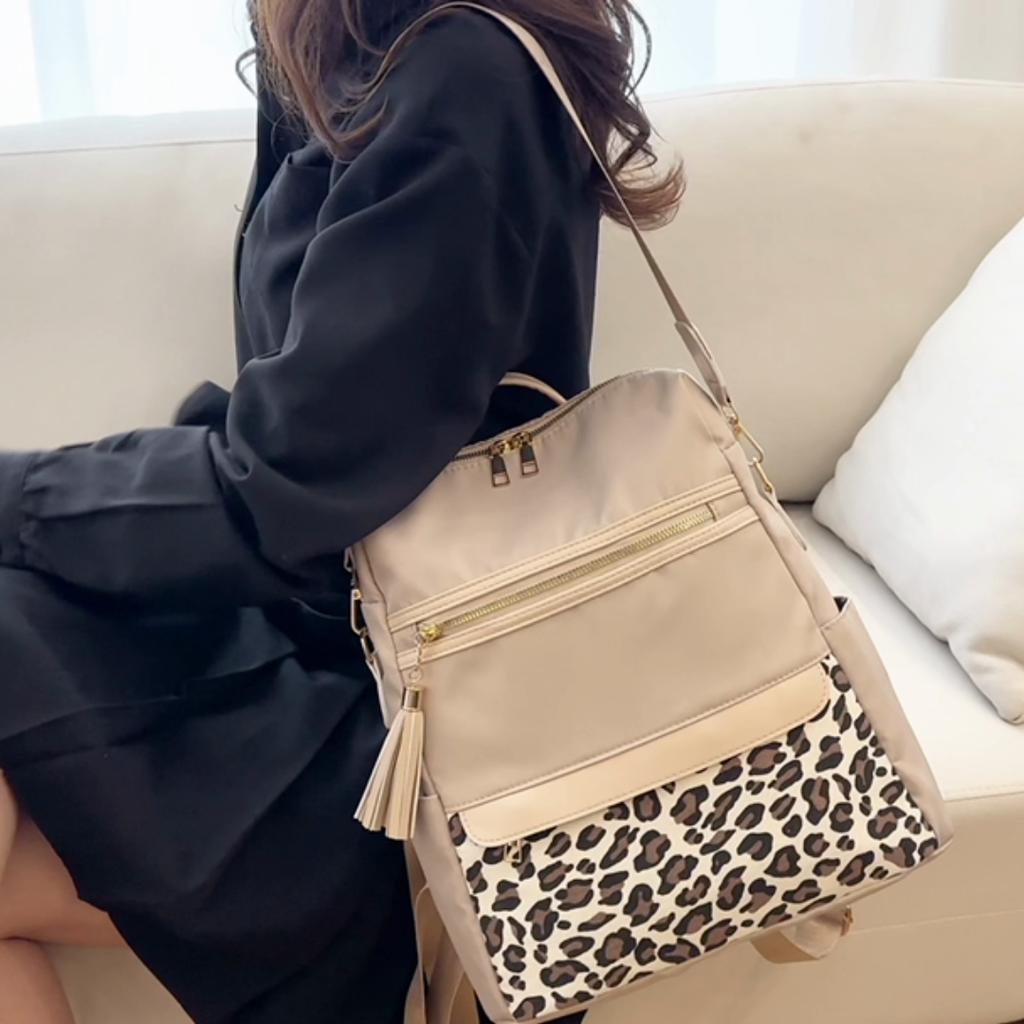 Leopard Print Lightweight Travel Backpack Women Multi-Use Shoulder Bag Large Capacity Backpack