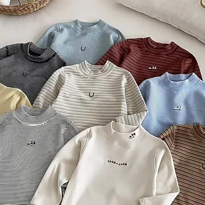Children Warm Thermal Top Cartoon Embroidered Shirt Winter Long Sleeve Inner Wear for Kids