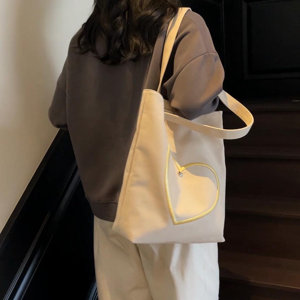 Love Canvas Bag Women's Large Capacity Tote Bag Commuter Underarm Bag