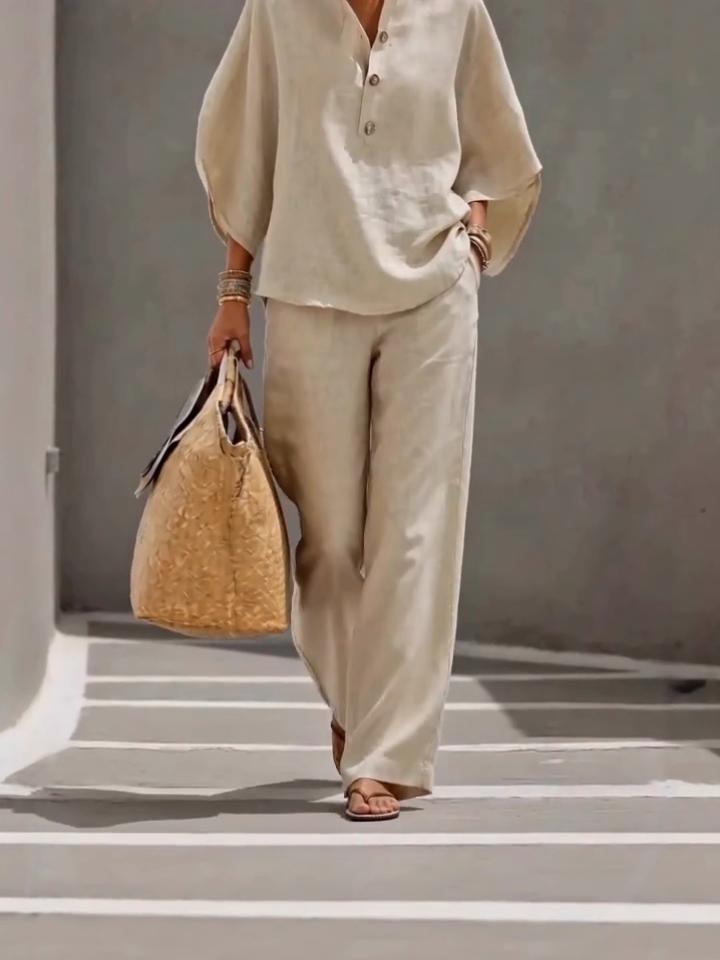 Bluse Leichte Baumwolle Set Knopfleiste Lässig Große Größen Oberteile Atmungsaktiv Ausgeh-Oberteile für Damen Kleidung für den Alltag Lounge Wear