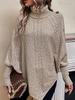Women's Winter High Collar Asymmetric Hem Cape Sweater, Button Decoration Bat Sleeve Fried Dough Twists Weave Texture