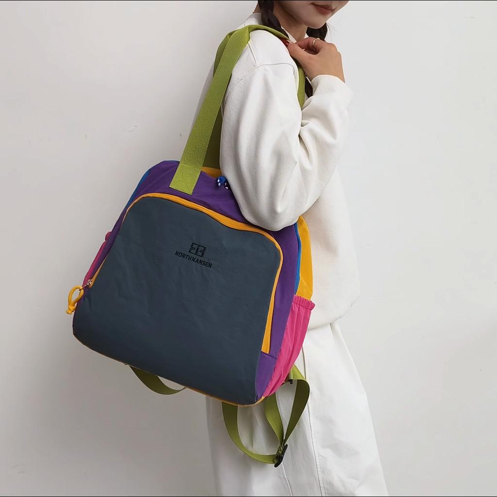 Lightweight Backpack Women's Color Block Shoulder Bag Multi-Function Commuter Crossbody Bag