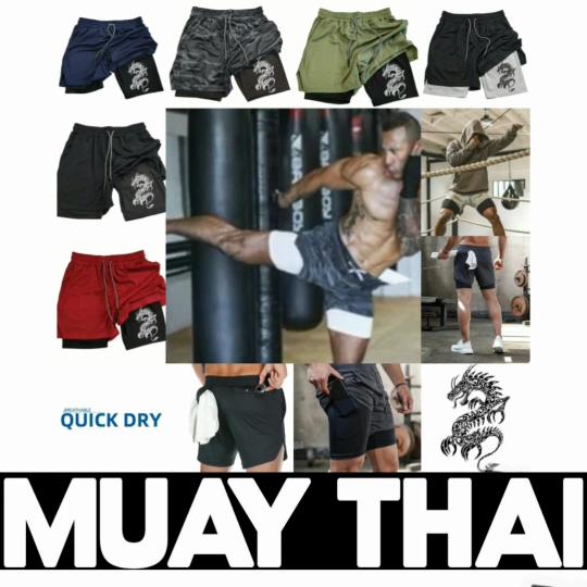 Dragon Muay Thai Kick Boxing MMA Shorts Men Women Unisex Casual Sportswear Double Layer Quick Dry Breathable Training Sport Gym Fitness Workout