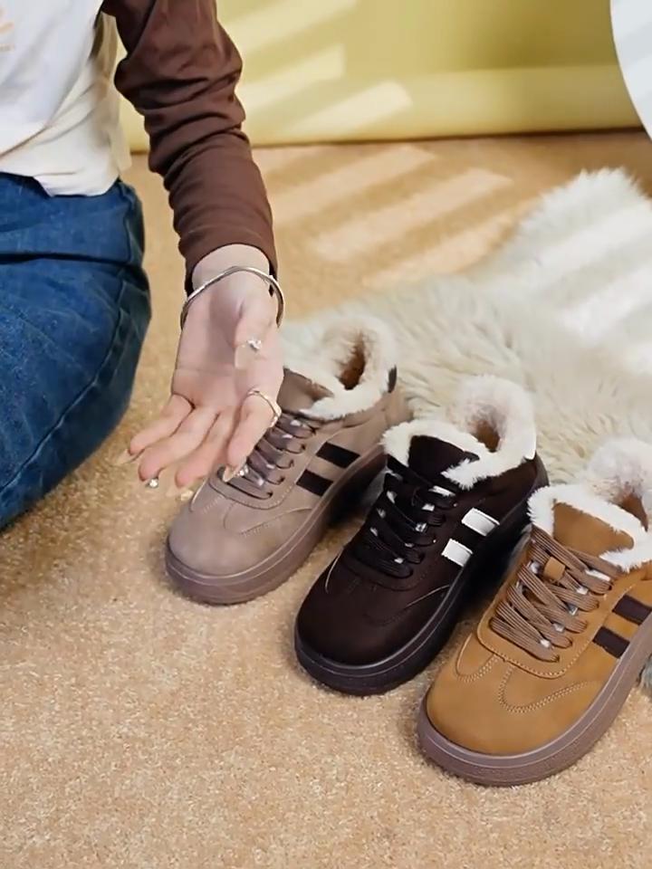 Dámské zimní teplé sněhule s tlustou podrážkou a kožešinou ve velkých velikostech, polstrované kotníkové boty, protiskluzová turistická obuv, sportovní bavlněné boty
