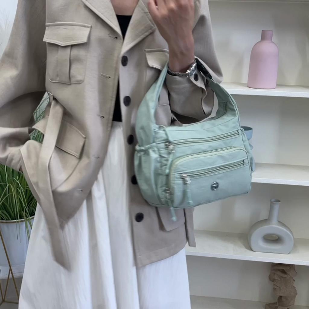 Waterproof Nylon Crossbody Bag for Women Multi Pocket Shoulder Handbag with Wide Strap