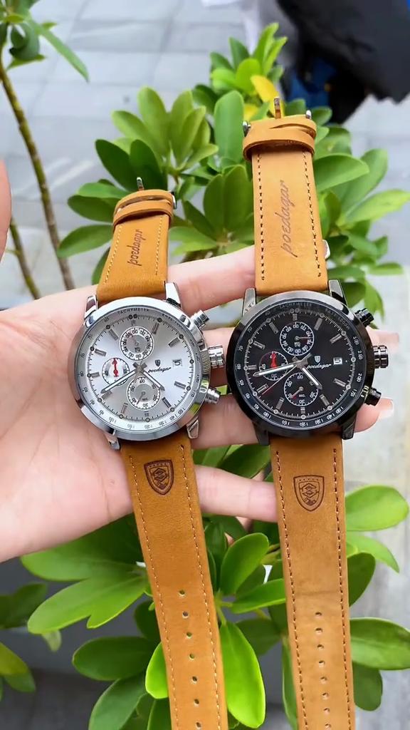 POEDAGAR Functional Luxury Man Wristwatch Date Waterproof Luminous Chronograph Men Watch Male Leather Quartz Watches