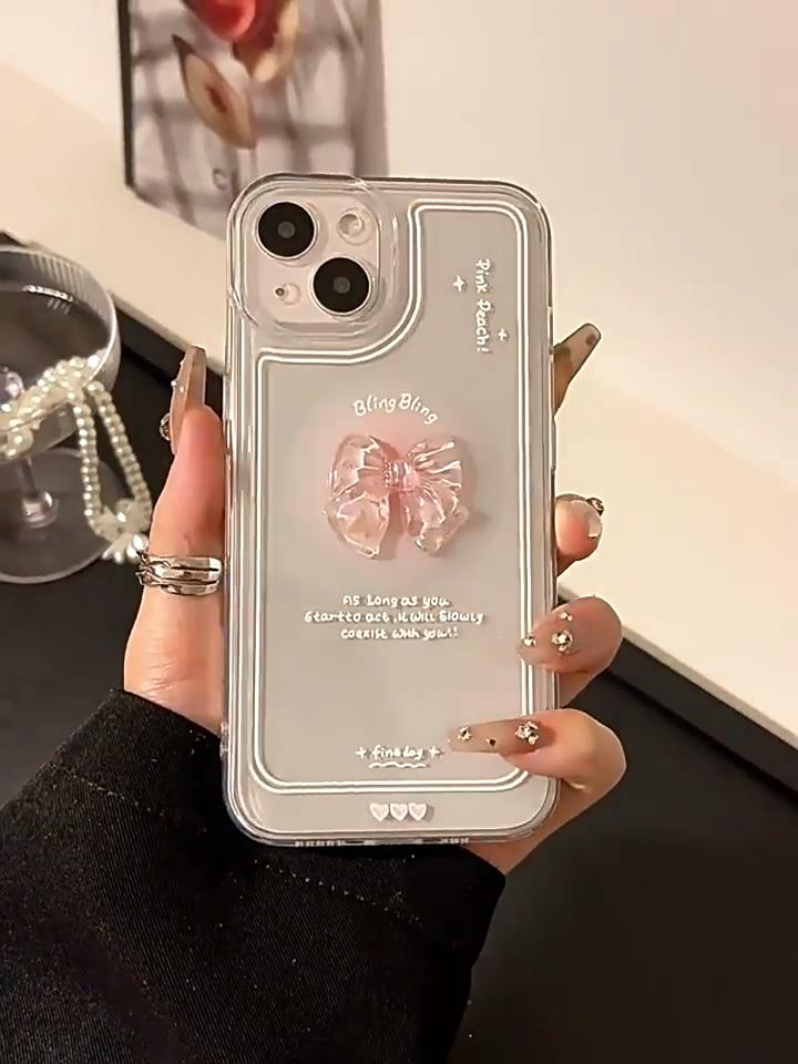 3D Pink Bow IPhone 16 Pro Max Case, Apple 14 Plus Transparent 15 Pro Fairy 17 Case