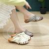 Johnature Retro Hand Woven Peep Toe Outdoor Slippers Summer Breathable And Versatile Genuine Leather Women's Shoes