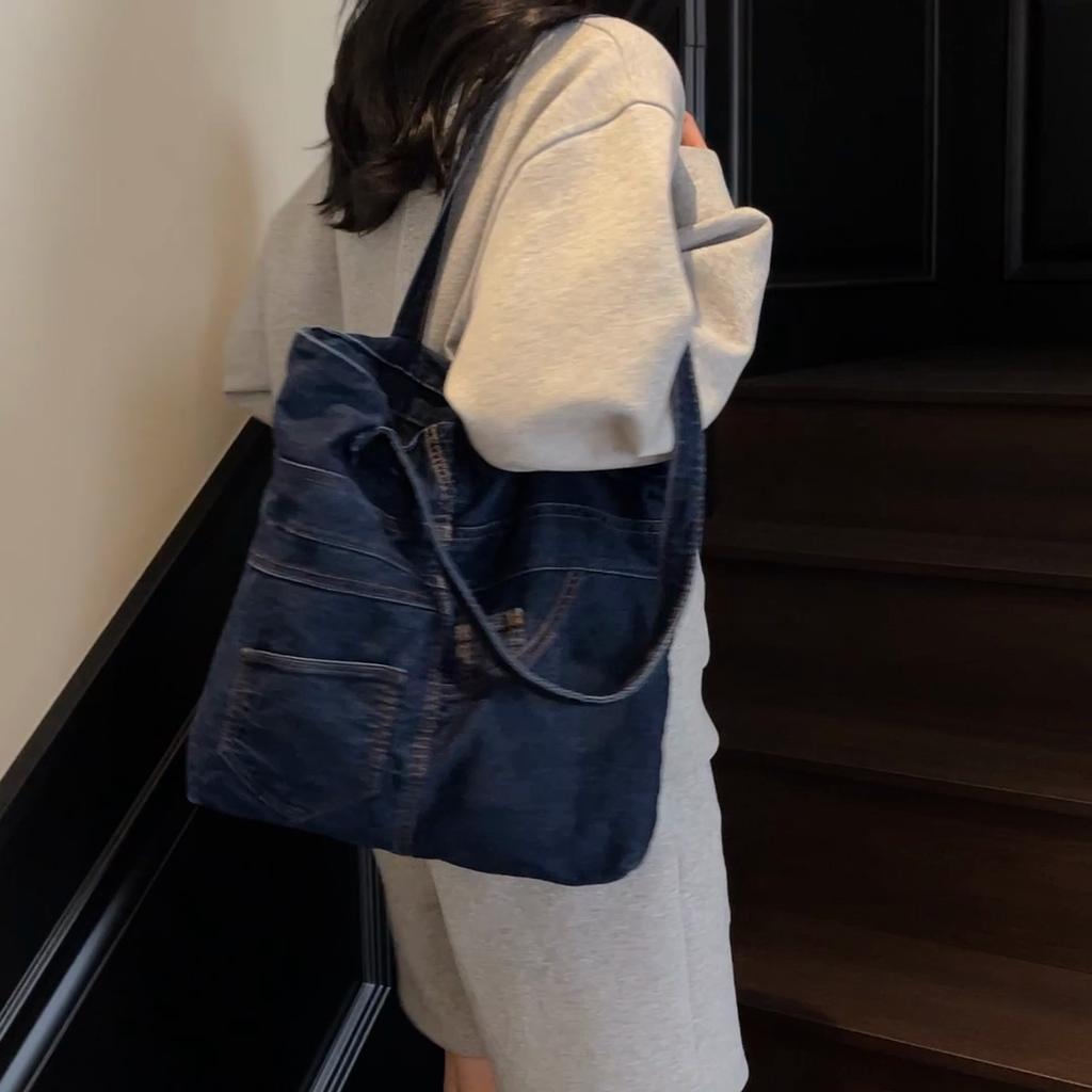 Vintage Large Capacity Denim Bag Women's Shoulder Bag Student Class Bag