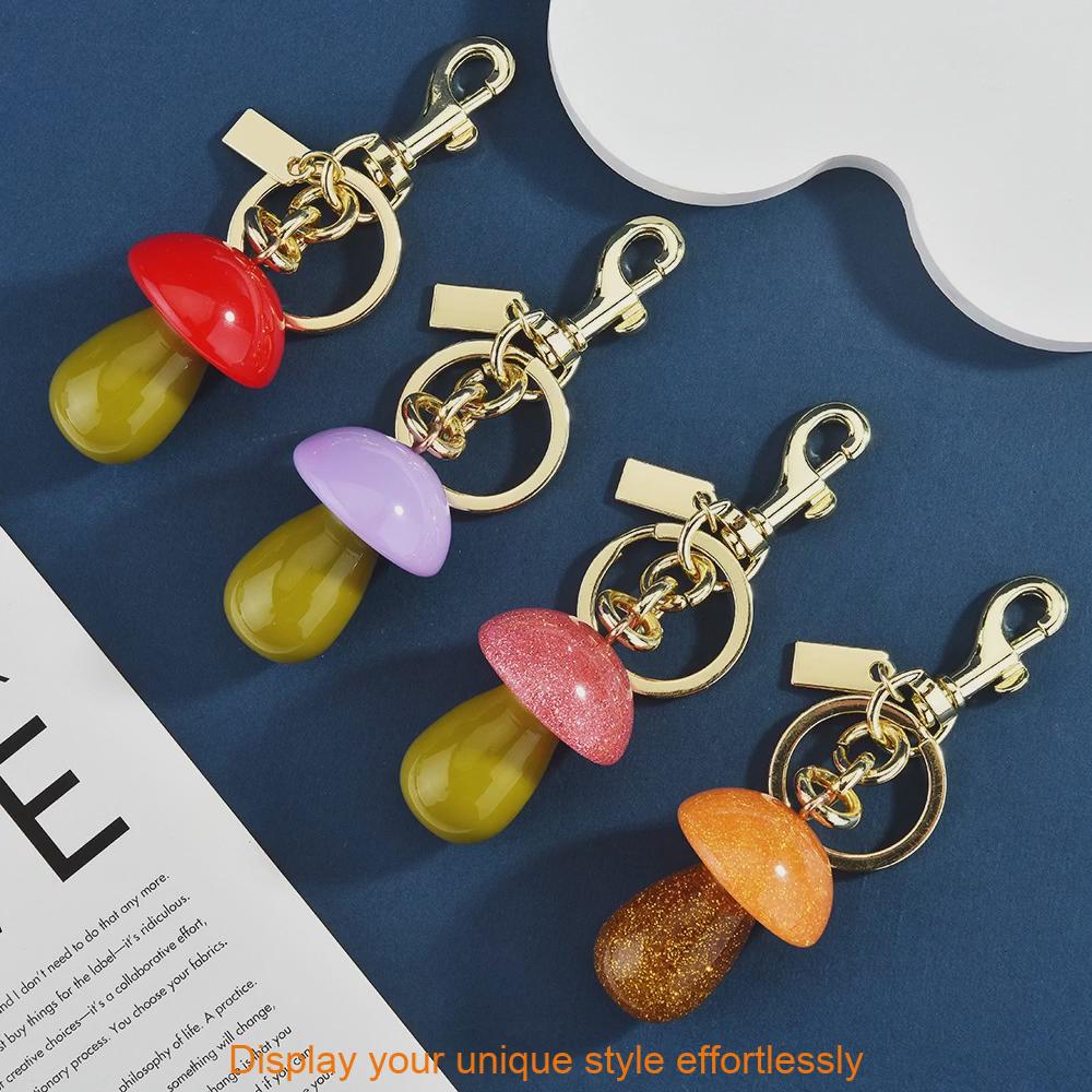 Creative Mushroom Keychain For Bags And Keys With Resin Finish For Casual Use
