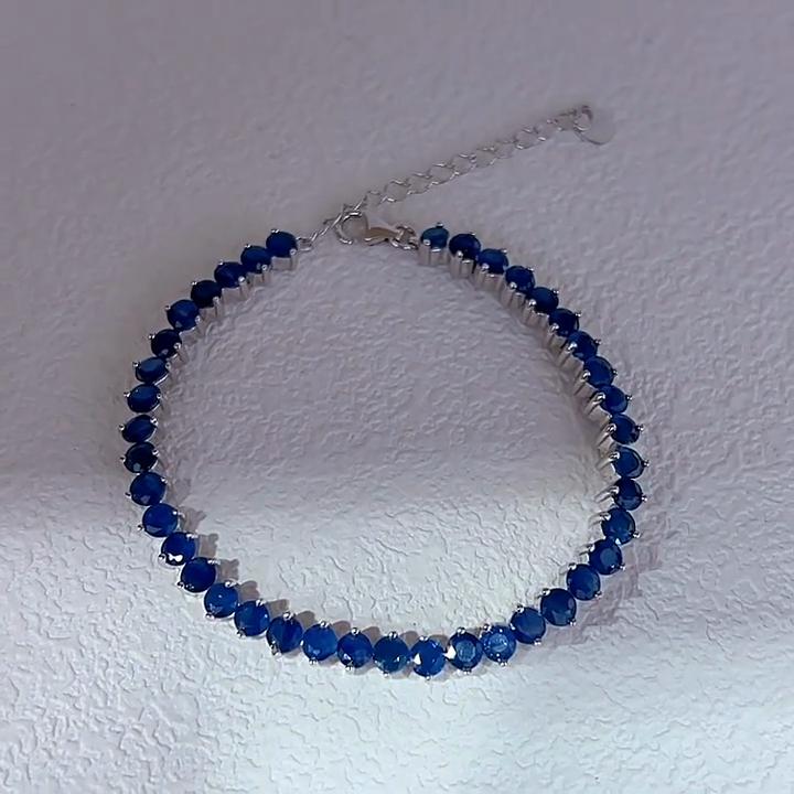 Sace Gems Bransoletki ze srebra próby 925 z 3,5 mm*40 szt. naturalnych szafirów dla kobiet na zaręczyny, przyjęcie koktajlowe, biżuteria fine