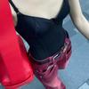 MINGLIUSILI Red Jeans 2022 Fall New Vintage Red Wash Distressed Straight Leg Jeans Ευέλικτο φαρδύ παντελόνι