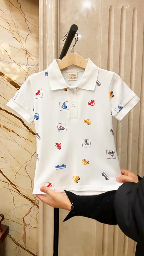 Boys Printed Polo Shirt Short Sleeve Collared T Shirt Casual Summer Fashion Top Clothing for Toddler and Kids