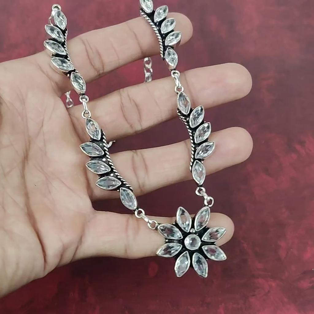 White Topaz 925 Solid Sterling Silver Necklace, Handmade Gemstone Jewelry Necklace, For Thanksgiving