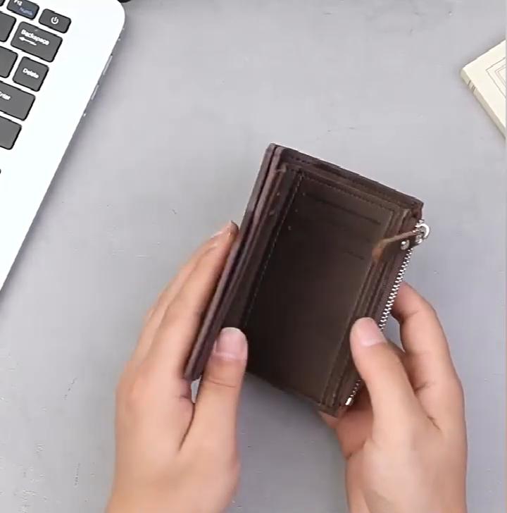 Cash Compartment Wallet Men Short Card Slim Tri-fold Large Capacity Holder Multi-card Slot with ID Window Zipper Coin Pocket Gift for Father Husband