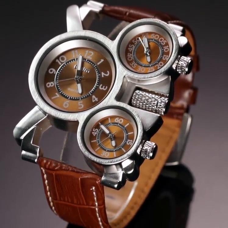 Oulm Pánské hodinky Business Casual Quartz hodinky Multi Time Zone kůže