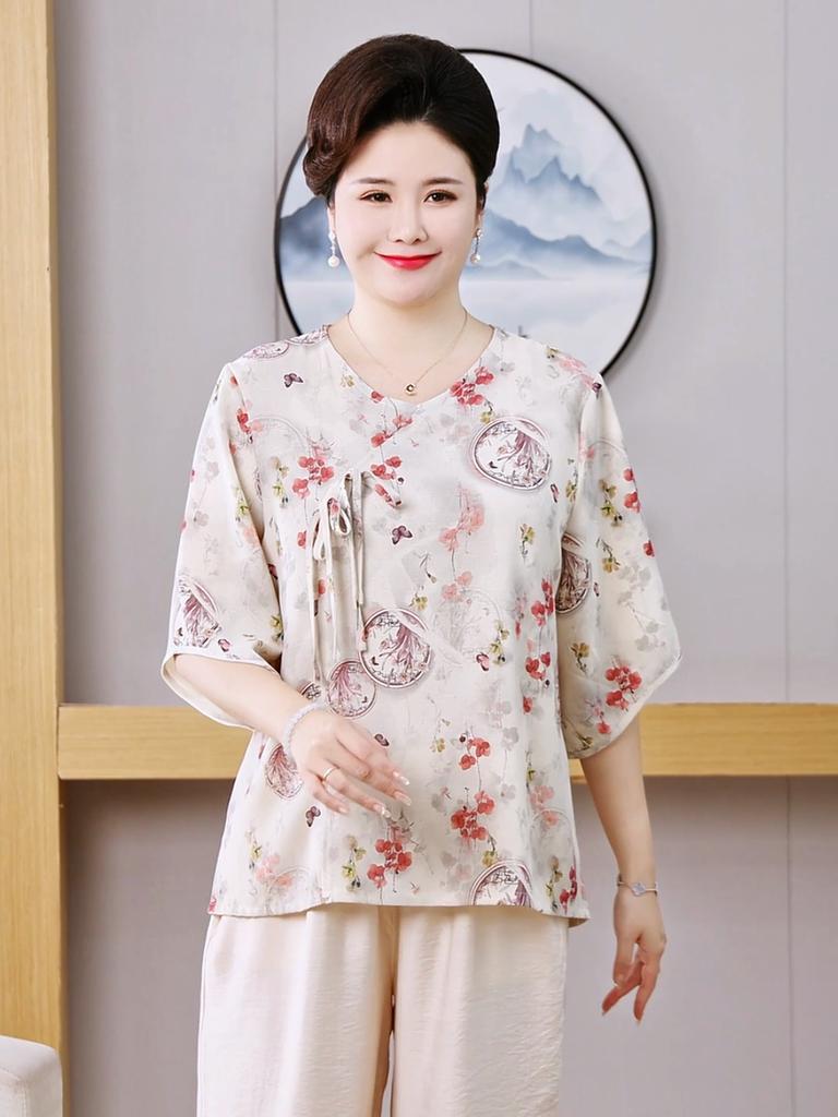 Plus Size 3XL-8XL Summer Casual Blouses for Women Tops Loose Vintage Clothes Oversize Half Sleeve Shirt