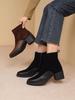 Women's Short Boots Genuine Leather Chunky Heel High Heel Boots Female Large Size Pointed Toe Women Ankle Boots