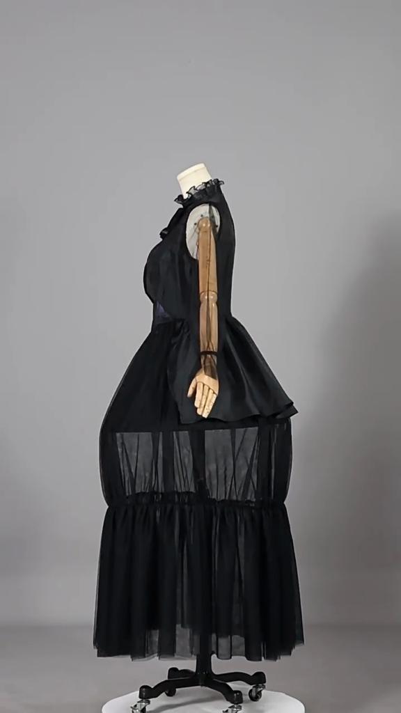 The Addams Family Wednesday Cosplay Costume With Black Hollow Out Dress For Halloween And Party