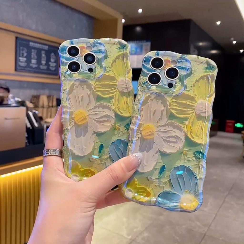Retro Oil Painting Phone Case For iPhone 13 14 15 16 ProMax 12 11 Luxury Flower Print Shockproof Silicone Cover Artistic Decor