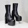 Eilyken Autumn Winter Solid Platform Rivet Zipper Women Ankle Boots Punk Style Round Toe High Heels Nightclub Prom Shoes