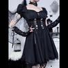Goth Gothic Vintage Princess Dress Women Dark Lace Up Cross Corset Streetwear Partywear Lolita Female