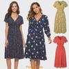 Abito Midi Floreale Boho da Donna con Scollo a V Manica Corta Estivo da Spiaggia Abito Casual