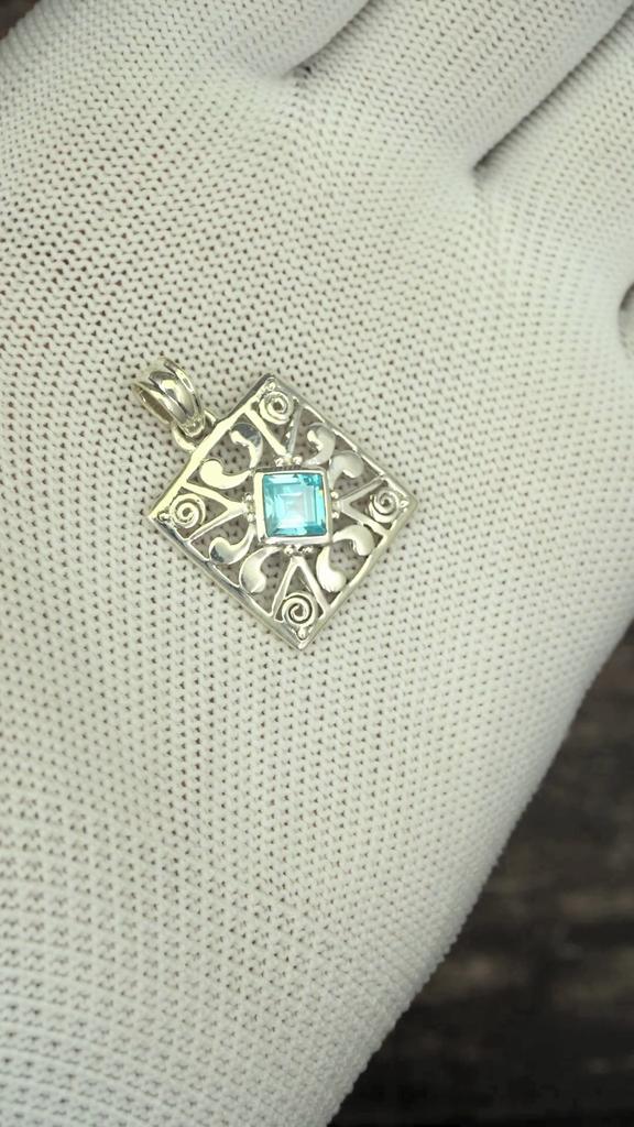 Sky Blue Topaz Pendant, 925 Silver Pendant, Women's Pendant, Gift for Her, Statement Pendant, Square Pendant