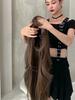 Women's Korean Style Fluffy Long Wig with See Through Bangs Ladies Daily Use Natural Looking Full Cap Large Waves Wig