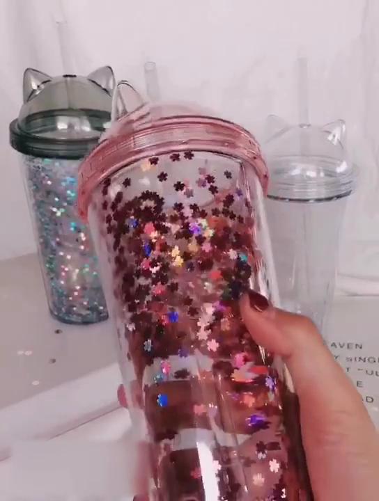 420 ml Wasserbecher. Auffälliger, hitzebeständiger PS-schöner Wassertrinkhalmbecher mit Pailletten