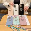 Luxury Wrist Strap Love Heart Stand Plating Camera Lens Protect Bumper Phone Case For iPhone 17 Air 16 15 14 Plus 13 12 11 Pro Max SE Girls Cute Cover