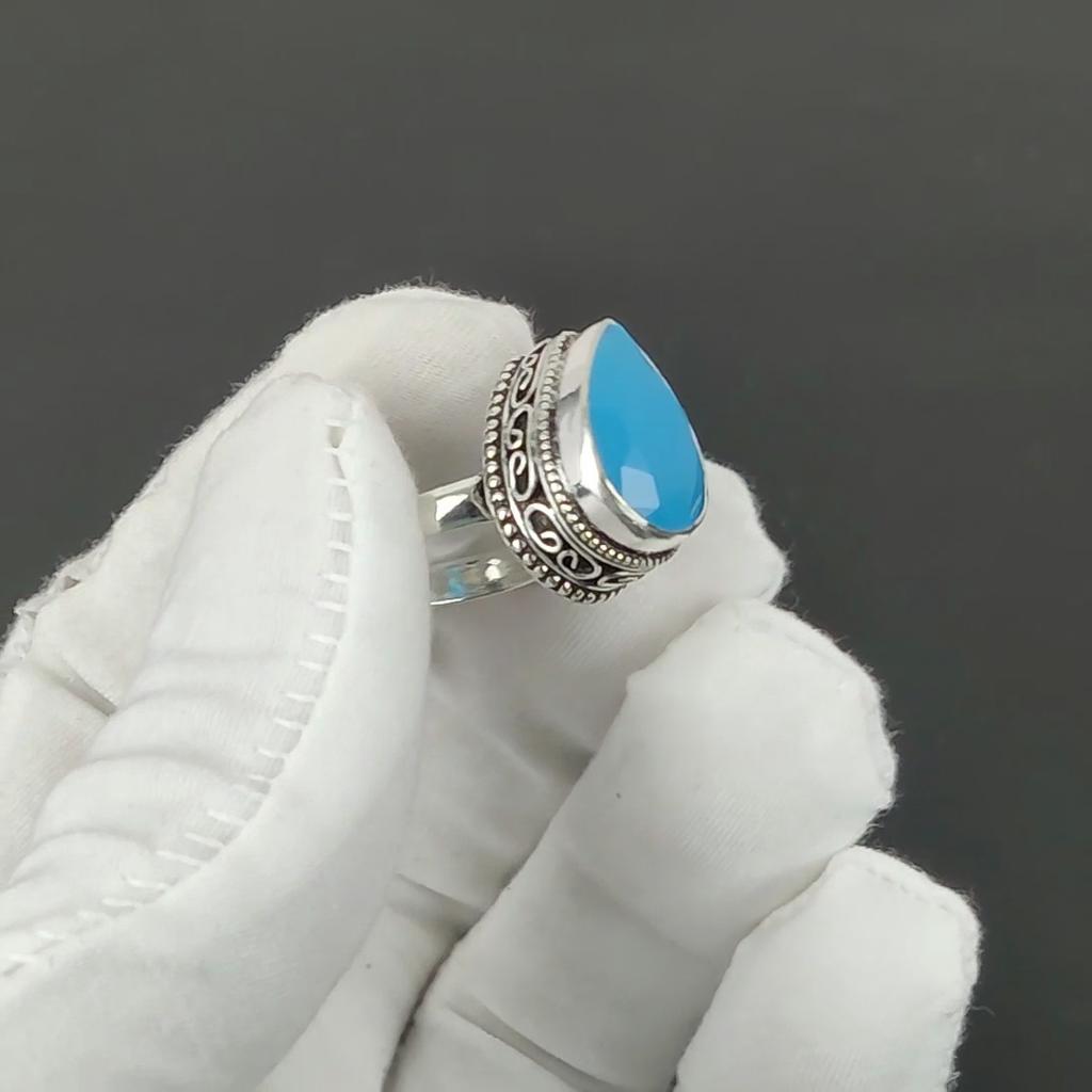 Blue Chalcedony Gemstone Ring, 925 Sterling Silver Jewelry, Handmade Ring, Blue Chalcedony Statement Silver Ring, Birthday Gifts For Her