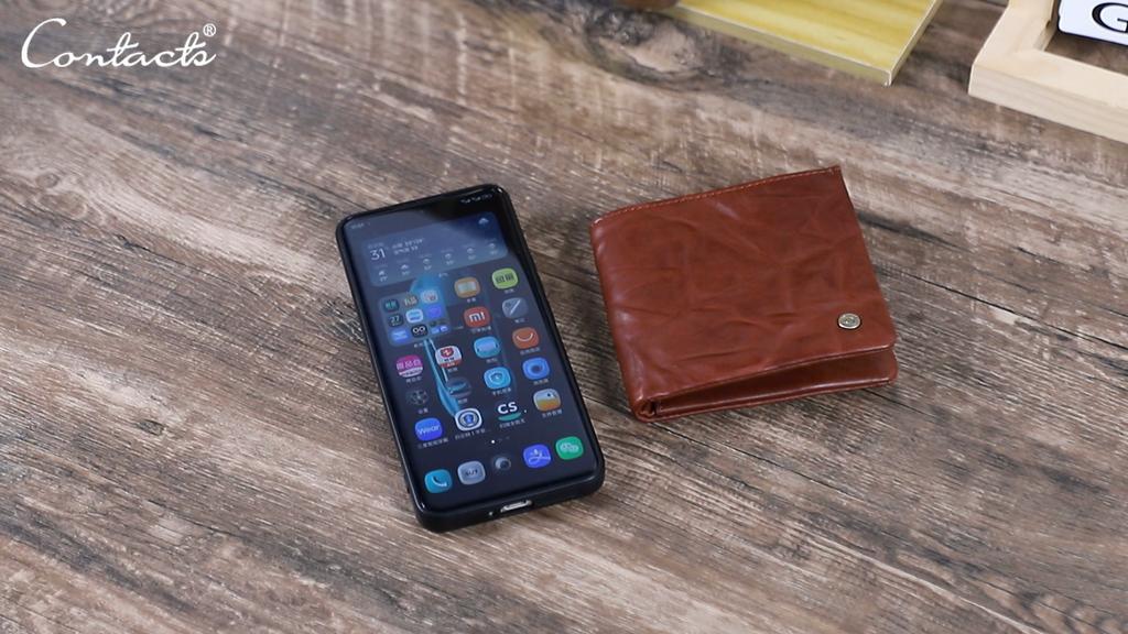 CONTACT'S Genuine Leather Men Wallet Short Clutch Wallets RFID Bifold 6-Card Slots Zipper Coin Mini Wallet Slim back Pocket Wallet