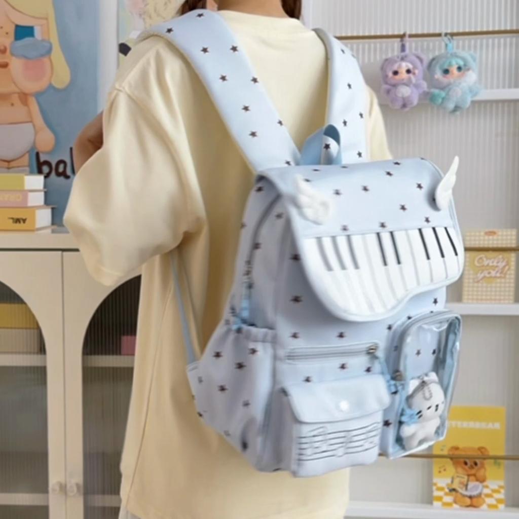 Sac à dos scolaire étudiant imprimé étoiles piano pour femme grande capacité