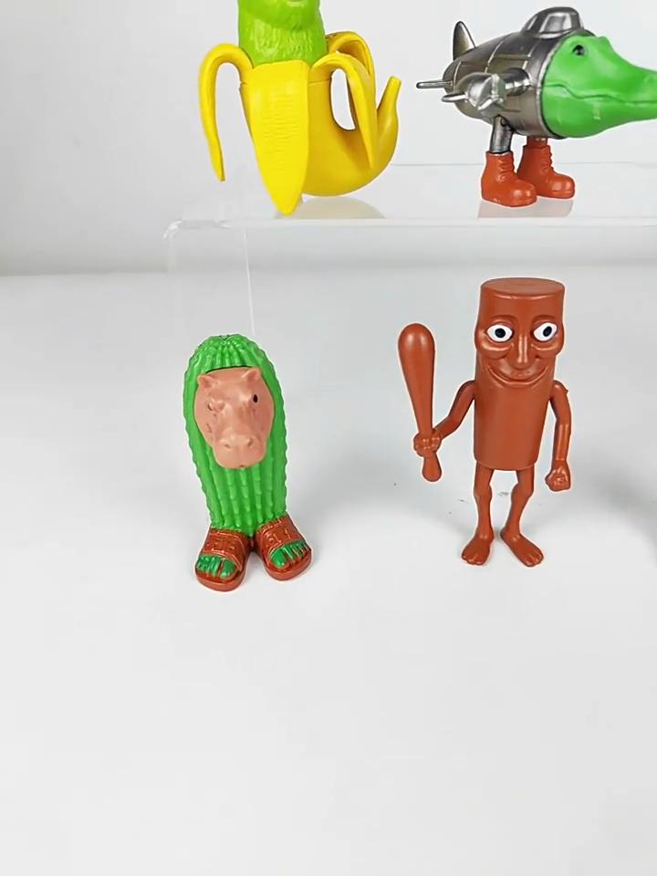 6Pcs Weird Monster Figurines Cactus Elephant Stick Man Crocodile Aircraft Wearing Shoes Shark Banana Monkey Teapot PVC Statue Toy Table Ornament