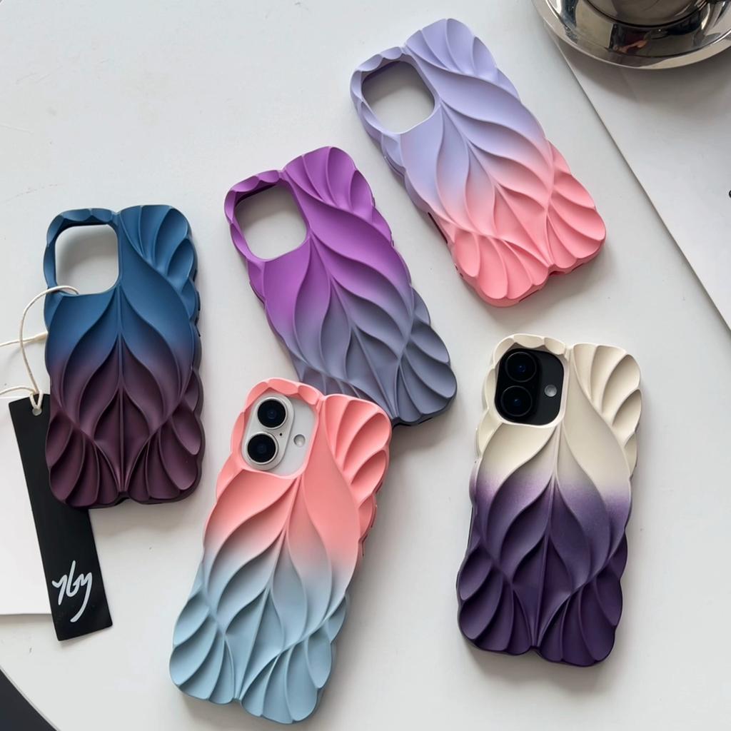 Мягкий силиконовый чехол Luxury Gradient Spray 3D Leaf для iPhone 16 Pro Max 15 14 Plus iPhone 13 All-Inclusive для защиты от падения