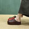 Johnature Handmade Woven Round Toe Outdoor Platform Slippers Genuine Leather Versatile Women's Shoes