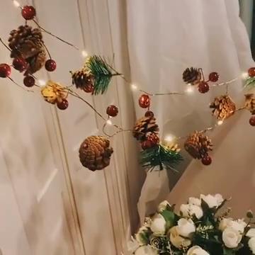 20/30 LED red fruit bell, pine cone, pine needle light string, festive New Year home, Christmas decoration, party atmosphere