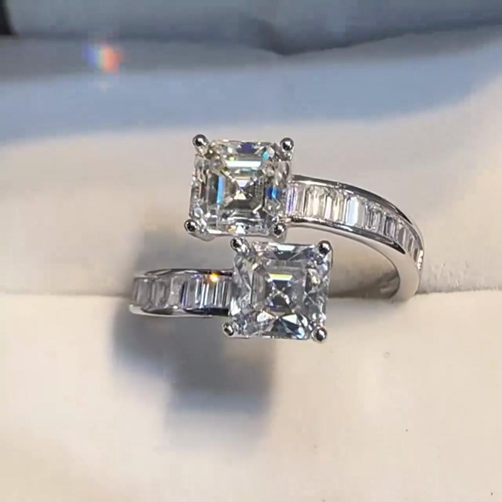 2CT Asscher Moissanite Diamond D Color Women's Ring S925 Sterling Sliver 18K White Gold Square Rings Fine Jewelry for Women