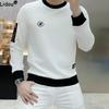 Spring Autumn High Quality Luxury Men's Round Neck T-shirt Male Clothes TrendSlim Long Sleeve Jacquard Pullovers Tops for Men