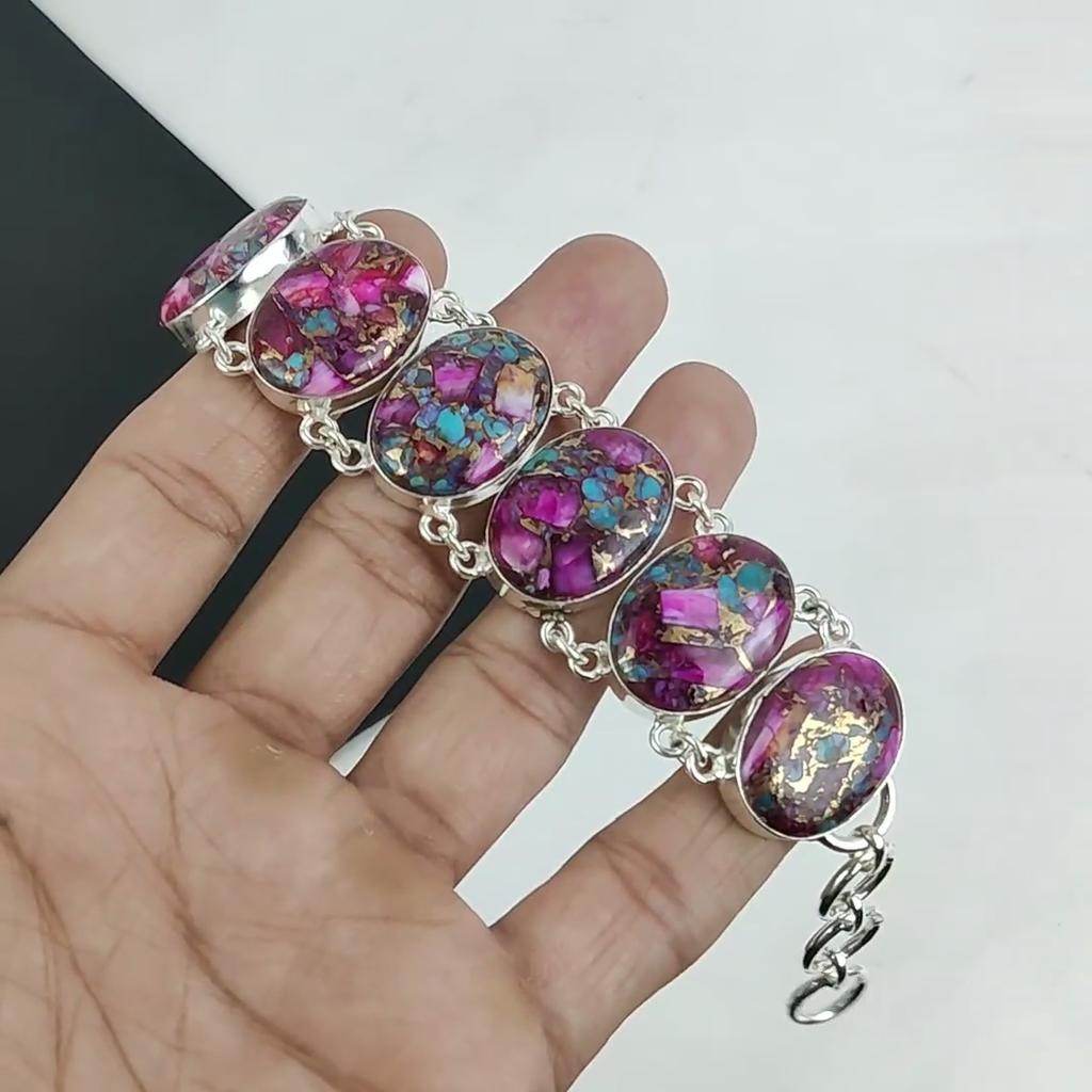 king Pink Oyster Turquoise Gemstone Handmade 925 Sterling Silver Bracelet, king Pink Oyster Turquoise Bracelet For Wife , Unisex Bracelet, Easter Gift