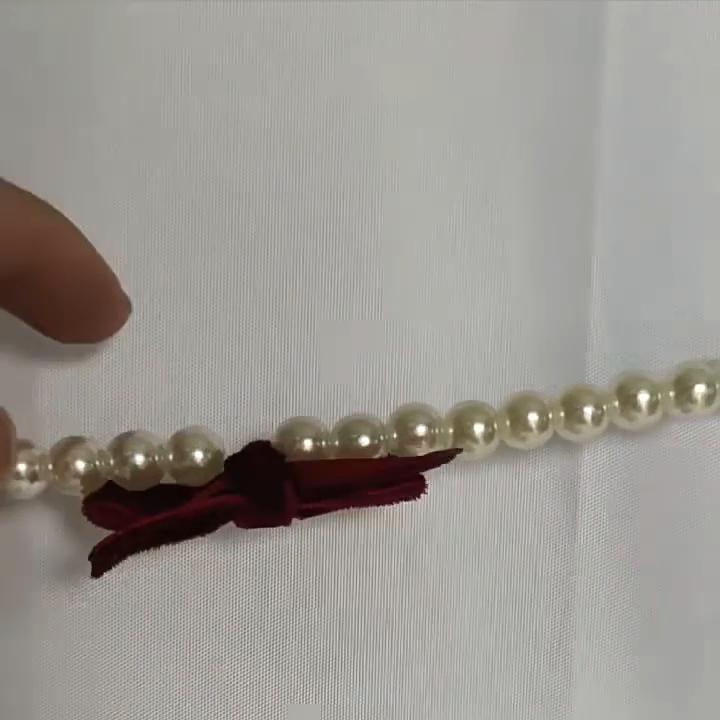 Seasonal Home Accents Christmas Velvet Bow Faux Pearl Garland, 2 Layers Beads Festive Party Hanging Ornaments String Strand for Tree, Wreath,