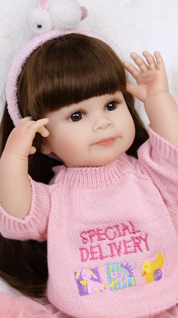 KEIUMI Full Silicone Vinyl 22 Inch Cute Reborn Baby Doll Realistic Skin Washable Doll Toy Christmas Gift