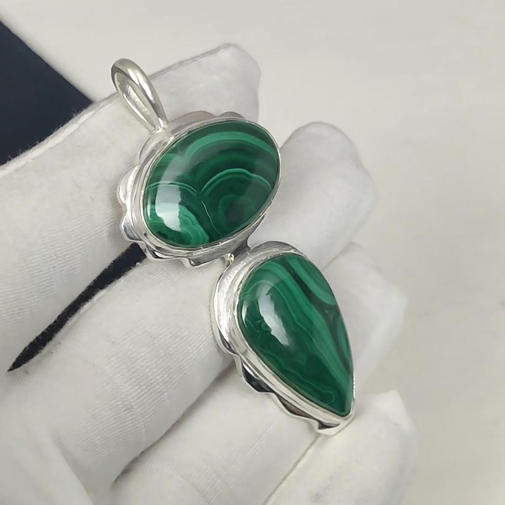 Natural Malachite Gemstone Silver Pendant in 925 Sterling Silver- Handmade Design, Everyday Wear Jewelry, Unique Pendant Party Wear Gifts